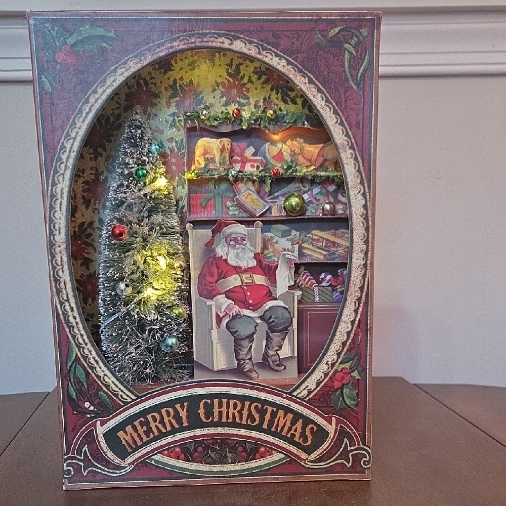50% Off All Christmas! Christmas Decorative Lighted Shadowbox with Santa & Tree